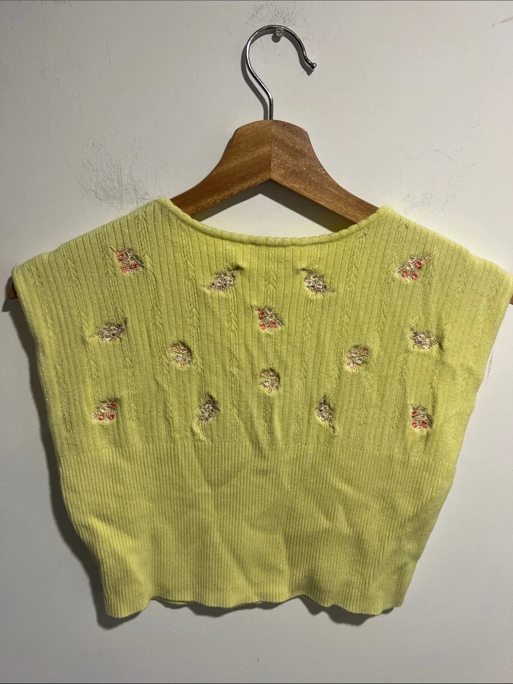 Free People Intimately Lemon Yellow Embroidered Floral Knit Tank Size Small
